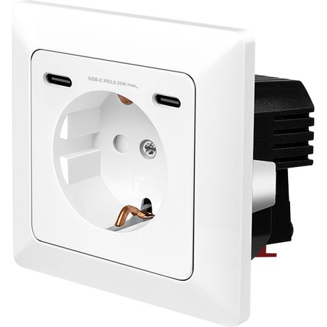 Enchufe eléctrico LogiLink de 230 V con 2 puertos USB-C PD y 25 W con carga rápida, color blanco. (1/5)