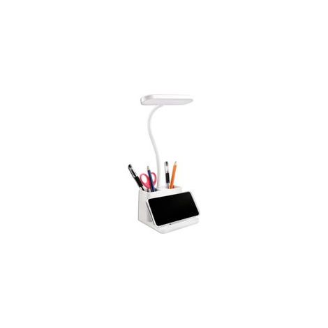 Lampe de Bureau LED 5W, 3 Modes d’éclairage et 3 Luminosité Réglable, USB Lampe de Bureau pour Enfants Rechargeable, Col de Cygne Flexible, Avec Porte Stylo et Support pour Téléphone Portable, Blanc (1/5)