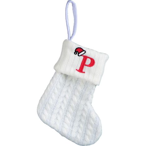 Chaussette De Noël - Tricotée Blanche Avec Initiale Brodée - Pour Décoration De Sapin Ou Cheminée - 20 Cm - 1 Pièce (1/5)