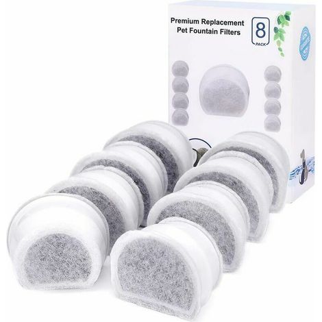 Filtres à charbon de rechange pour fontaines PetSafe Drinkwell Avalon, Pagoda, 2 gallons, Sedona et Seascape, lot de 8 filtres de fontaine (1/5)