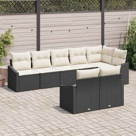 vidaXL Ensemble de canapé de jardin 8 pcs Noir et Blanc polyrotin (1/5)