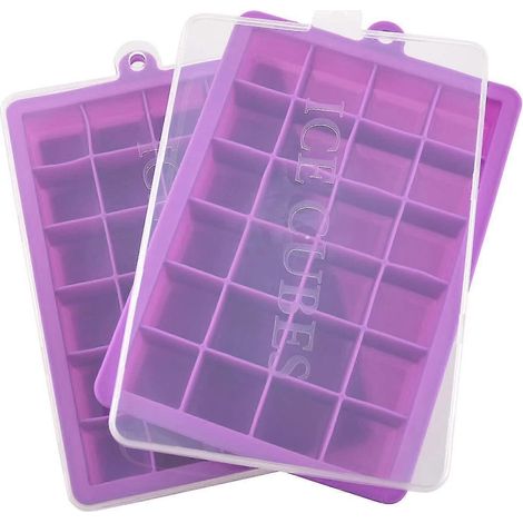 Bac à glaçons en silicone à 24 compartiments avec couvercle, violet (x2) (1/5)