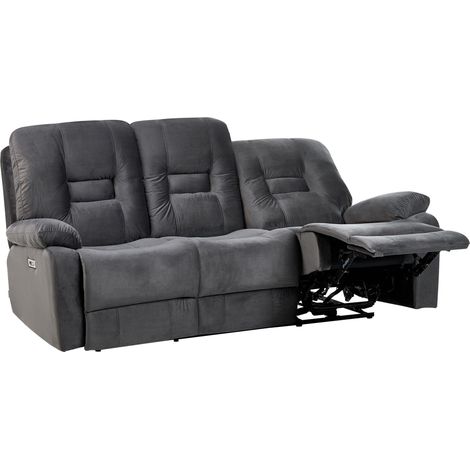 Recliner Sofa 3 Seater Dark Grey Velvet Electric Adjustable Back and Footrest Light Modern Living Room BERGEN (1/5)