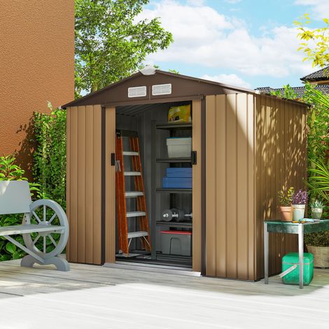 Design Cabanon de jardin 213x130x185 cm Abri métallique extérieur pour le kaki de rangement des outils