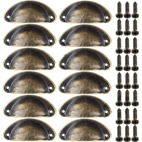 Poignée Bouton de Porte Décoration Rétro pour Meuble Tiroir Poignée de Coquille Vintage pour Tiroir Armoire Meuble(12PCS) Cuivré (1/4)