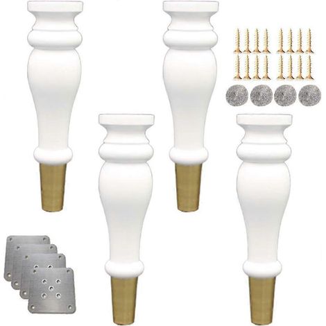 Quatre pieds de canapé en forme de gourde, pieds de meubles en bois massif, embouts en laiton, adaptés aux meubles TV, bureaux, meubles de cuisine, etc. Remplaçables (couleur noyer, 15 cm/5,9 pouces)  (1/5)