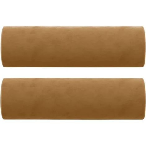 Coussins décoratifs, lot de 2, marron, 15 cm de diamètre, 50 cm de hauteur, matière velours. (1/5)
