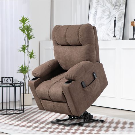 Fernsehsessel 91x95x109 cm braun Polyester mit Aufstehhilfe, Liegefunktion, Wärme und Vibrationsmassage (1/3)