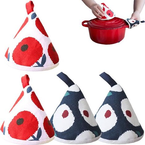 4 presine triangolari per manici di pentole e pomelli di coperchi, in cotone, resistenti al calore e ignifughe, ideali per pentole, padelle in ghisa, ecc. (1/5)