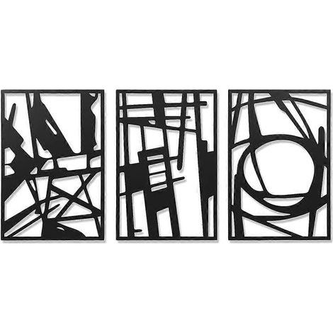 Ensemble de 3 sculptures murales abstraites modernes en métal noir, style minimaliste géométrique, idéal pour la décoration du salon et de la chambre. (1/5)