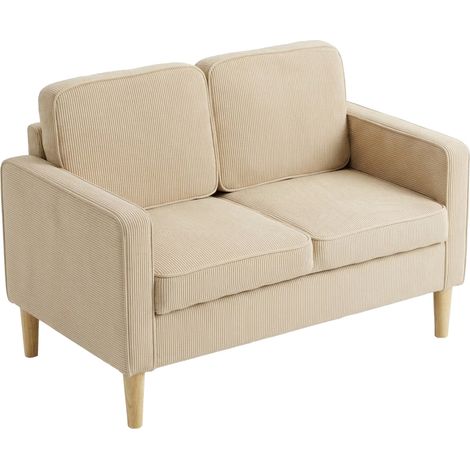 Canapé 2 places avec 2 coussins, rangement, pieds en bois massif, petit canapé moderne en velours côtelé 117 x 63 x 79 cm Beige (1/5)
