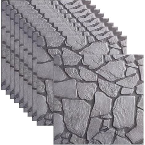 Lot de 10 panneaux muraux décoratifs 30 x 30 cm, revêtement mural en PVC autocollant 3D, gris pierre (1/5)
