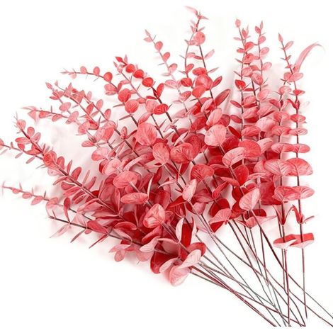 30 Pièces Branches d'Eucalyptus Artificiel 38cm Rouge Plantes en Plastique Décoration Eucalyptus Branches Artificielles pour Les Mariages,Les Jardins,Les Décorations de Bureau (1/4)