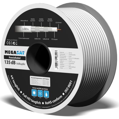 MEGASAT Koaxialkabel , Vollkupfer, 135 dB, 100 m (1/2)