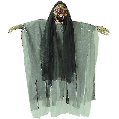 Decoraciones colgantes de fantasmas para Halloween: novedoso fantasma eléctrico de esqueleto y bruja con sonido y ojos intermitentes para fiestas temáticas de terror en casas encantadas. (1/3)