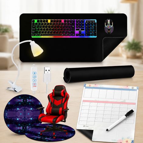 Gaming schreibtisch set 4 teilig - schreibtischlampe mit klemme magnetischer planer runde stuhlmatte xxl mauspad 224682967 (1/5)