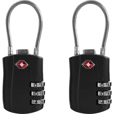 cadenas à combinaison à 3 chiffres câble en acier voyage, valise, sac à dos, casier, salle de sport noir noir (1/5)