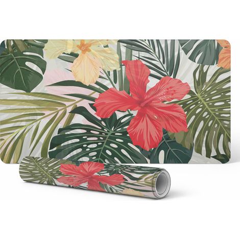 Alfombrilla decorativa para escritorio de juegos con dise帽o de flores y hojas tropicales, 120x60 cm.