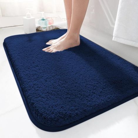 Tappetino da bagno rettangolare 80 x 50 cm, blu navy, antiscivolo, morbido, assorbente, in microfibra, per il bagno (1/5)
