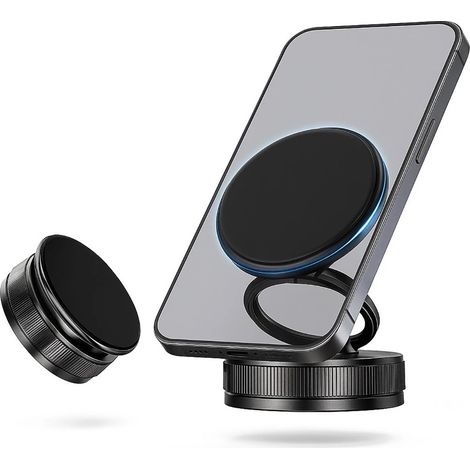 Trade Shop - SUPPORTO AUTO MAGNETICO SMARTPHONE CON VENTOSA ASPIRA MAGSAFE CERCHIO GIREVOLE ROTAZIONE -