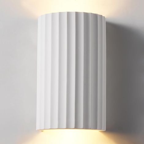 Applique murale moderne – Luminaire mural à éclairage bidirectionnel (haut et bas) pour 2 ampoules GU10 – Abat-jour en céramique blanche à peindre, motif vagues – pour salon, cuisine (1/5)