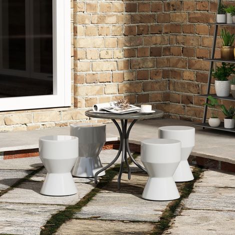 Sgabello da giardino in ceramica, portata 120 kg, Ø33 x 45,5 cm, resistente alle intemperie, forma a clessidra, grigio chiaro.