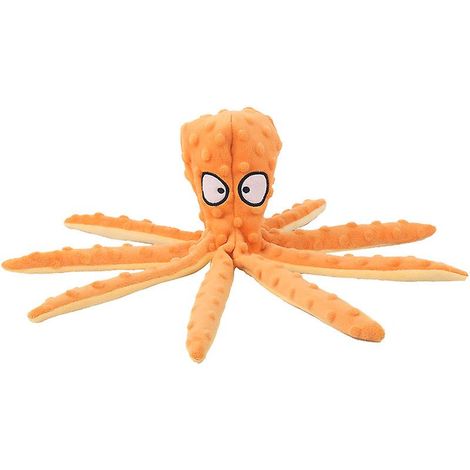 Peluche pieuvre orange pour animaux de compagnie Jouet éducatif interactif pour chiens et chats Résistante aux morsures et dotée d'une coquille sonore (1/4)