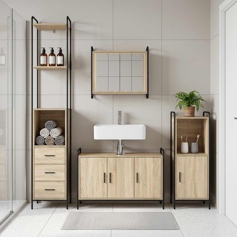 vidaXL Juego de Muebles de Baño 4 uds. Roble Sonoma 40 x 36 x 200,5 cm (1/5)