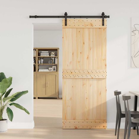 Puerta Corredera  Natural y negro 85 x 210 cm (152,5 cm)
