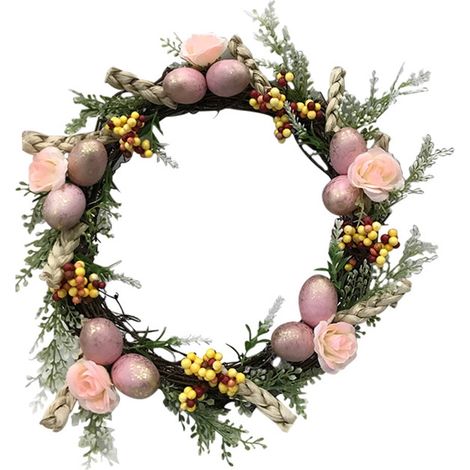 Guirlande Artificielle - Couronne De Porte En Cane Et Plastique - Pour Décoration De Pâques Et Du Printemps - Diamètre 55 Cm - 1 Pièce (1/5)