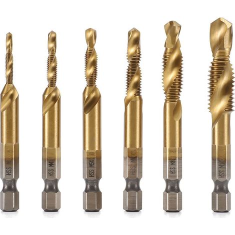 6 forets métalliques, tarauds, forets hélicoïdaux, tige de 6,35 mm pour accessoires d'outils électriques (1/4)