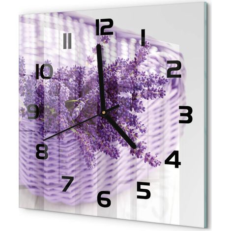 Horloge Murale Carrée Décorative en Verre Trempé Silencieuse pour Chambre Lavande dans un panier 30x30 cm (1/5)