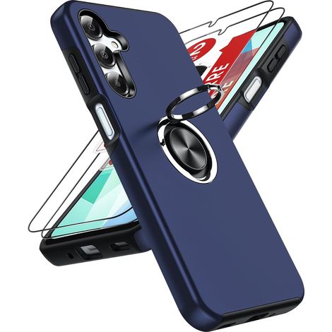 Coque pour Samsung Galaxy A16 avec 2 Verre Trempé Vitre Protection et Anneau Telephone Invisible, Militaire PC et TPU Etui Antichoc Housse pour Samsung A16 - Bleu (1/5)