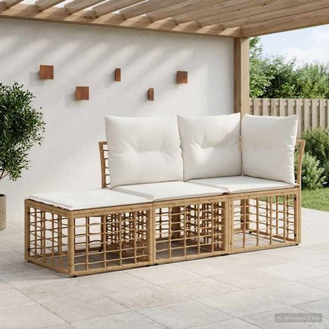 vidaXL  Outdoor Sofa Set  with Cushion 3 pcs Natural Polyester