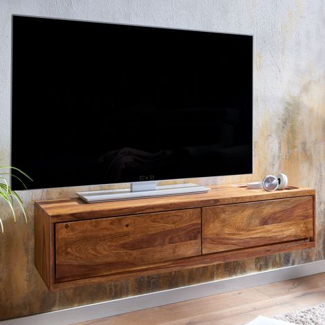 Meuble TV suspendu 2 tiroirs 108x34x25 cm en bois de sheesham massif (1/5)