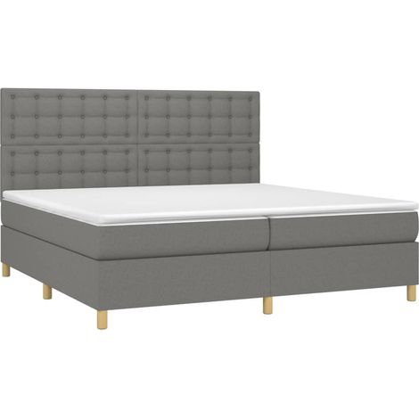 Cadre de lit LED avec sommier tête de lit matelas 200x200 cm tissu gris foncé TDL0208282 (1/5)