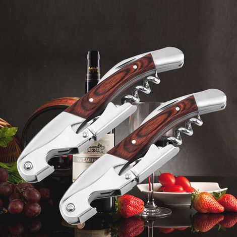 Lot de 2 couteaux à vin en acier inoxydable avec manche en bois coloré, tête en acier, ouvre-bouteille de vin rouge, couteau en forme de tête de crevette, ouvre-bouteille de bière (1/5)