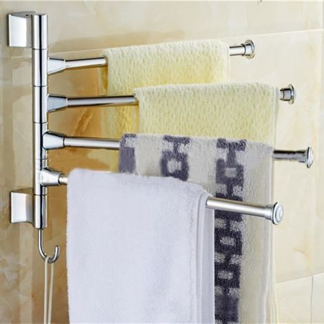 1 porte-serviettes mural pivotant, acier inoxydable, barre 30 cm, hauteur 25 cm, salle de bain et cuisine