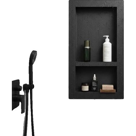 Nicho de ducha, impermeable, con estante divisor móvil, negro. (1/2)