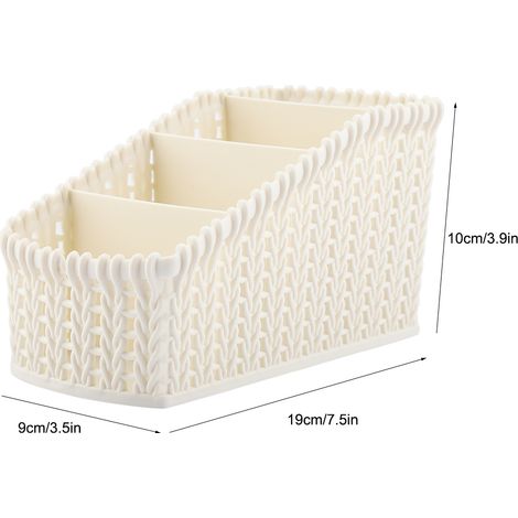 Boîte de rangement de bureau en PP multi-grilles avec compartiments pour cosmétiques et accessoires - Organiseur de bureau (Blanc Crème) (1/5)
