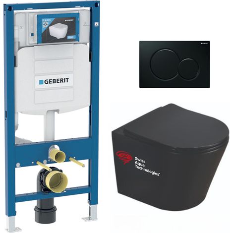 Geberit – Pack WC bâti-support + WC suspendu Infinitio noir mat sans bride – Fixations invisibles – Plaque de déclenchement noire – Cuvette céramique 48cm (1/5)