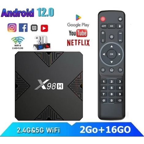 Boîtier iptv Android 12.0 Smart TV Box iptv Box 2Go+16Go Allwinner H618 BT5.0 WiFi HD 4K/3D/H.265 10/100M Netflix Media Player (1/4)