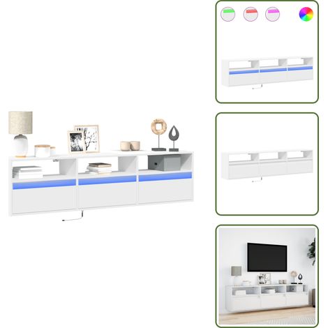Meuble TV mural avec LED blanc 180x31x45 cm - Meuble TV Mural - Meubles TV Muraux - Meuble TV Flottant - Armoire TV Murale (1/5)