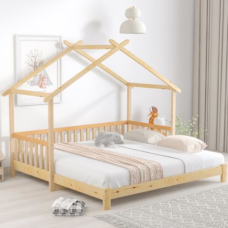 CHICFURN Letto a casetta per bambini estensibile 208x182x170 cm in legno naturale (1/5)