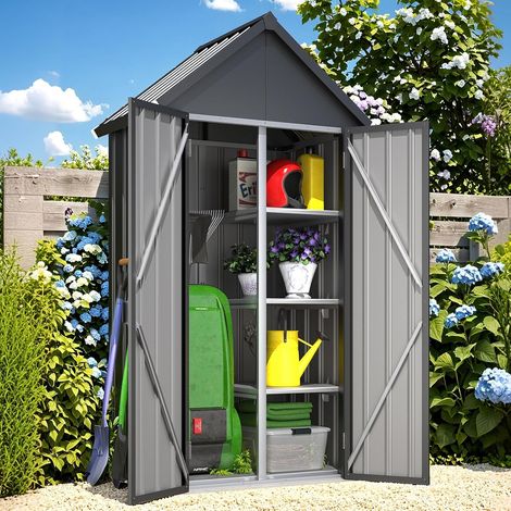 YODOLLA Outdoor Tall Garden Storage Box with Single Door, 4 Adjustable Shelves (1/5)