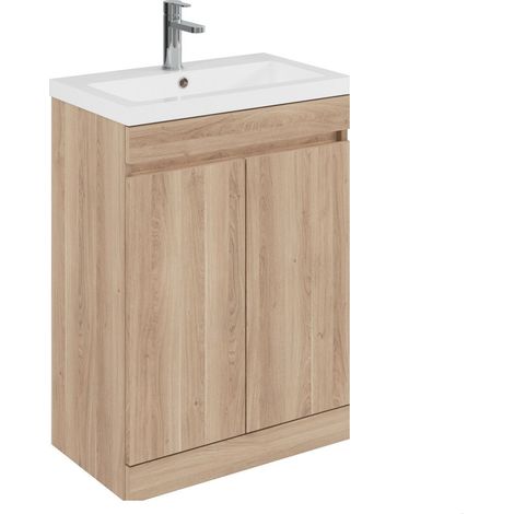 Balterley Tean 600mm Floor Standing 2 Door Compact Unit with Polymarble Basin - Light Oak