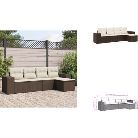 5-tlg. Garten-Sofagarnitur mit Kissen Braun Poly Rattan - Garten Sofagarnitur - Garten Sofagarnituren - Outdoor Sofagarnitur - Sofagarnitur Terrasse (1/3)