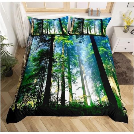 Arbre Imprimé Housse de Couette Feuille Branche Parure de Lit 200x200cm Décors Naturels Ensembles de Housse de Couette - 4EC (1/4)
