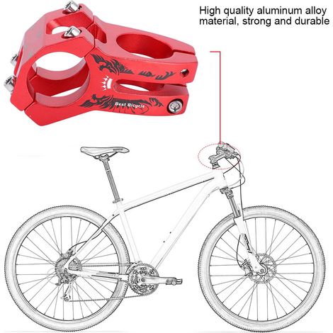 Tige de potence VTT 31.8mm en aluminium robuste pour vélo tout-terrain et route, couleur rouge vif
