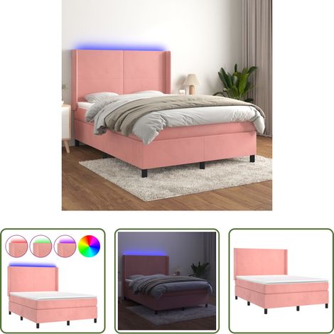 vidaXL LED-Streifen - Boxspringbett mit Matratze & LED Rosa 140x200 cm Samt (1/5)